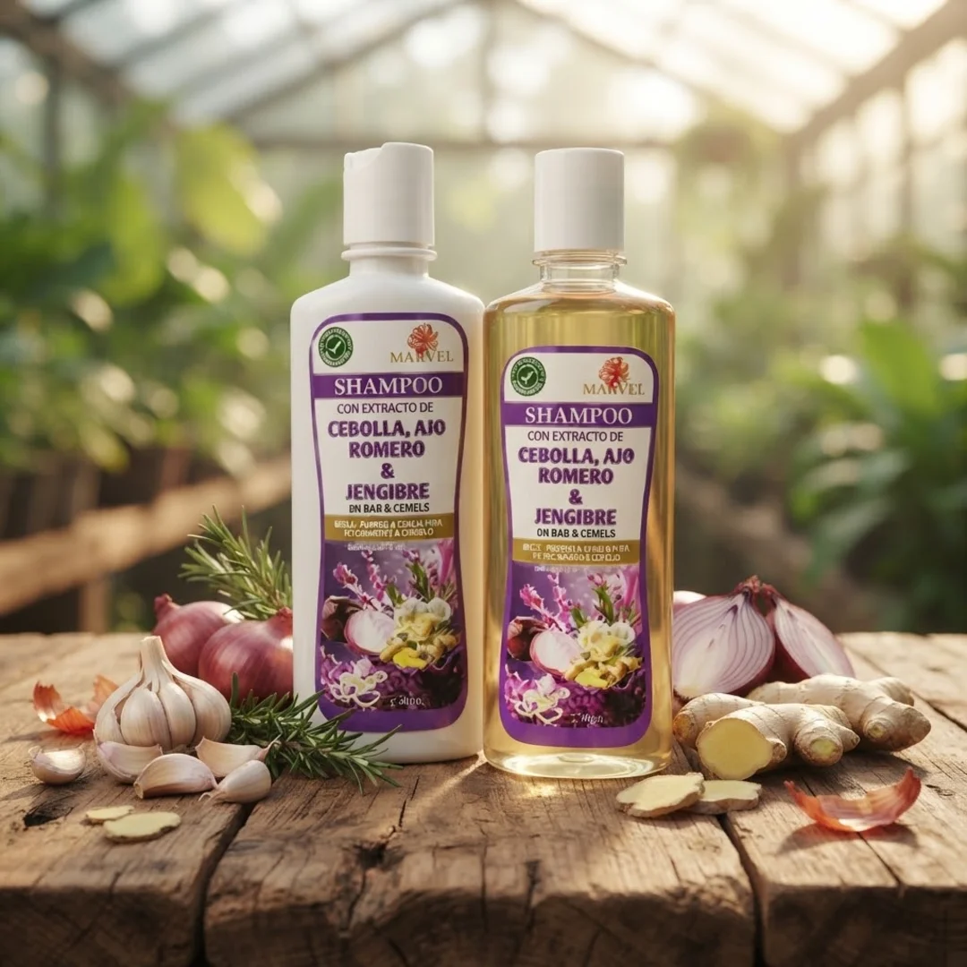 SHAMPOO DE CEBOLLA, AJO, ROMERO Y JENGIBRE